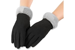 AXELENS Guanti Invernali Touchscreen Donna Ragazza – Scamosciati in Eco Pelle con Interno Felpato e Polsino in Pelliccia Morbida – Taglia S/M