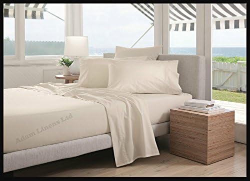 Luxury Plain Dyed 68 Pick 144 Thread Count Fitted sheet Poly Cotton Bed Sheet (Cream, SuperkingKing)
