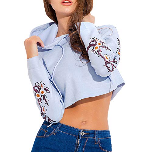 Preisvergleich Produktbild Resplend_langarmshirt,Damen Stickerei Kapuzenpullover Oberteile Lässige Lange Ärmel Sweatshirt mit Kapuze Mode Kurzer Hoodie Kapuzenpulli