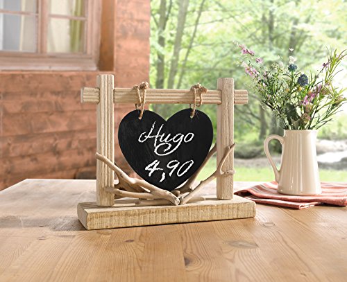 Tisch-Tafel „Herz“ Rahmen aus naturbelassenem Holz, Herz mit Sisalschnur an Rahmen befestigt, schwarz lackiert für Beschriftungen mit Kreide, dekoriert mit kleinen Treibholzästen 25 x 8 x 20 cm, Herz 14 x 13 cm - 4