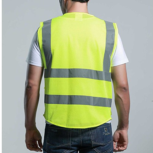 Panegy Atmungsaktives Netz Hohe Sichtbarkeit Warnweste Reflektierende Weste mit Taschen – Neon Gelb Größe XL - 2