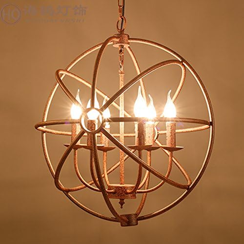 Vintage Iron Globe Pendant chandelier,Led Hanging lighting fixtures Creative Round Ceiling light fixture Living room Birdcage Restaurant Cafe Decoration For e27-3-Lights