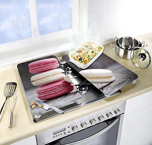 Wenko 2521496100 Herdabdeckplatte Universal Macarons 2er Set, Kochplattenabdeckung und Schneidebrett für alle Herdarten, Gehärtetes Glas, multicolor, 52 x 30 x 4.5 cm - 2