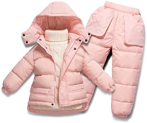 Baby Boys' Girls' Ultralight Snowsuit Winter Puffer Jacket and Overall Two-Piece Set(3T, Pink)