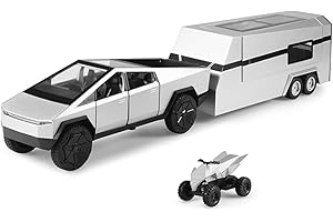 VivaJoy Cyber Truck Model - 1/32 Diecast Cybertruck Models with Trailer RV, Metal Pick-Up Models, Silver Versions with Pull Back Features – For Tesla Cybertruck Gifts for Collection and Birthday