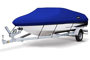 MSC Heavy Duty 600D Marine Grade Polyester Canvas Trailerable Waterproof Boat Cover,Fits V-Hull,Tri-Hull, Runabout Boat Cover (Model D - Length:17'-19' Beam Width: up to 96", Pacific Blue)