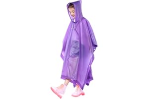 YIPUETERNITY Poncho antipioggia per bambini, Impermeabile impermeabile per ragazzi ragazze, Poncho EVA riutilizzabile, Coulisse Bambini Rainwear Capo antipioggia con bottone e cappuccio, Giacca antipioggia per