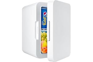 MUCOOS Mini Kühlschrank, 6 L / 8 Dosen kühlschrank Klein, Mini Kühlbox 220V AC/12V DC, Kühl/Heizfunktion, Kosmetik Kühlschrank, Auto Kühlschrank (Reinweiß)