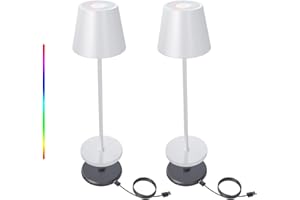 FUYO 2 pezzi Lampada da Tavolo Senza Fili in Alluminio, Ricaricabile Dimmerabile LED Lampada da Tavolo, 8 RGB, Impermeabile IP54 Lampada da Scrivania con base per Esterni Giardino Ristorante (Bianco)