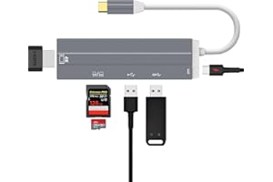 HUB USB-C HDMI 4K Ultra HD 6-en-1 - Adaptateur Port USB 3.0/2.0, Carte SD/Micro SD USB Alimenté Thunderbolt 3 Rapide - Daffodil HUB05 - pour Macbook Chromebook Surface Android Projecteur Windows Dex