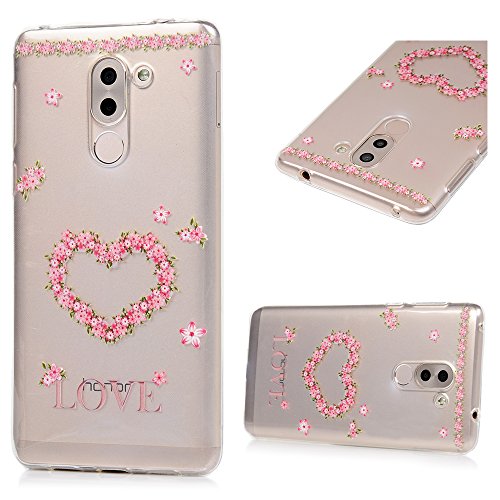 Lanveni Huawei Honor 6X Hülle × 3, Handyhülle Huawei Honor 6X TPU Schutzhülle TPU Bumper Weiche Silikon Case mit Bunte Cover Design (Blumen und Herzen + Rose + Pfingstrose) - 2
