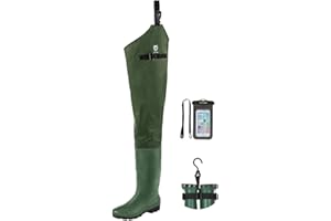 TIDEWE Hip Wathose Leichte Hip Boot für Damen und Herren 2-lagig PVC/Nylon Angeln Hip Wader (Grün und Braun)