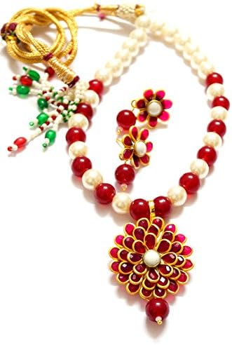 Prakash Jewellers red small locket pachi work necklace set for women