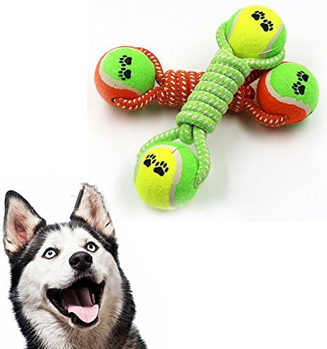 Tie langxian Pet Tennis Cotton Rope Toys,Dumbbell Pet Bone Rope Toy,Pet Cleaning Tool Dog Cleaner Chew Toys,Teeth Training Tool,Easter Toys, By (Tennis Orange)