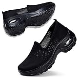  STQ Dame Slip On Bequeme Sportschuhe Mesh Atmungsaktiv Walking Schuhe Fashion Air leichte Fitness Gym SportShuhe(Schwarz 38)