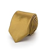 Krawatte Rusty Bob Krawatte Schmal/Dünn 3cm-5cm für Herren [Auch für Kinder/Jungen] (Uni,Nicht Gestreift) aus Polyester glänzt Wie Seide (Gold)