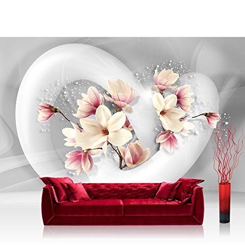 Fototapete 368x254 cm PREMIUM Wand Foto Tapete Wand Bild Papiertapete - Blumen Tapete Blume Blüten Schnürkel 3D Punkte weiß - no. 1535