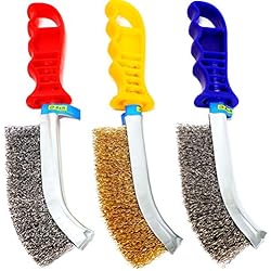 S&R Jeu de Brosses Métalliques 3 pièces: 1 Brosse en Acier inoxydable, 1 Brosse en Laiton, 1 Brosse en acier. Qualité Industrielle.