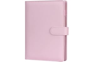 CLASSYCOO A5 Leather Notebook Binder,6 Ring Binder Planner Notebook Cover for A5 Filler Paper,Loose Leaf Personal Planner Binder Cover with Magnetic Buckle Closure(Inner Paper Not Included) (White) (Pink)