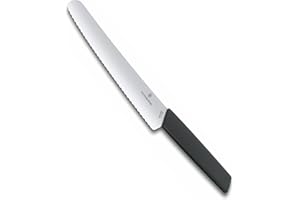 Victorinox Swiss Modern, Couteau à pain et à pâtisserie professionnel, Lame extra-tranchante, Taille ondulée, 22 cm, Acier inoxydable, noir