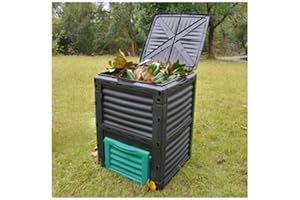 Easy Shopping® Garden Compost Bin, 300L Outdoor Composting Container for Kitchen & Garden Waste Composter with Hinged Lid, Durable & Waterproo Black and Green