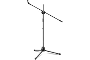 SUNNYNEST Microphone Stand with Telescopic Boom Adjustable and Portable Collapsible Studio Holder with Tripod Base, Mic Clip Adapter for Musicians, Parties, and Stages 82-139cm