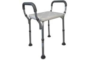 GOVITA Sgabello bagno, Sgabello doccia regolabile in altezza, Braccioli, Antiscivolo, Grigio