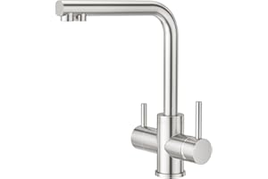 CREA Grifo de Cocina 3 Vías Osmosis, Fregadero Giratorio 360°, Dos Asas, Acero Inoxidable Cepillado