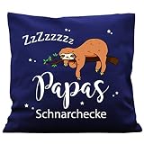 Wandtattoo Loft® bedrucktes Kissen „Papas Schnarchecke“ mit niedlichem Faultier am Ast aus Baumwolle 40 x 40 cm mit Füllung und hochwertigem Aufdruck / Vatertag / Farben wählbar / waschbar / 14 Stoff marine blau