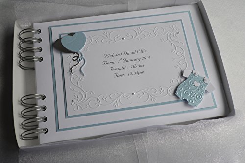 Personalised Baby Boy Christening,Naming Day Guest Book, A5 With Embossing And Hearts,Boxed