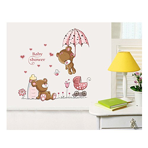Best Quality Adhesive Rooms Walls Vinyl DIY Stickers / Murals / Decals / Tattoos / Transfers For Kids Bedrooms / Nurseries With 2 Teddy Bears/ Teddies, Pram And Baby Bottle By VAGA