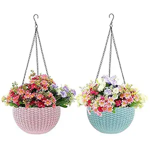 Livzing Hanging Flower Pot, Rattan Baskets With Hook Chain, Water Reservoir And Drainage Plug For Home Gardener Grower Planter Office Balcony - 2 Pack