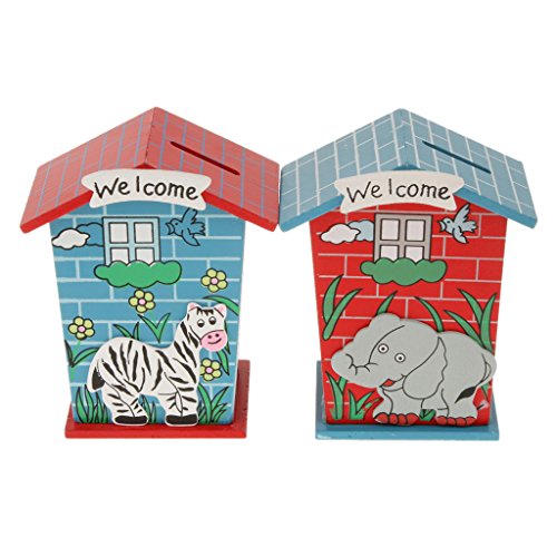 Holz Cartoon-Haus-Geldkasten Für Münzen Bargeld Kinder Sparschwein Neue Spar - 7