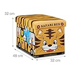 Relaxdays Faltbare Spielzeugkiste Tiger HBT 32 x 48 x 32 cm stabiler Kinder Sitzhocker als Spielzeugbox aus Kunstleder mit Stauraum ca. 37 l und Deckel zum Abnehmen für Kinderzimmer, Safari Bus - 4