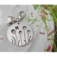 1 Charm Frühling Blumenwiese MarienKäfer Tulpen Schmetterling Karabiner