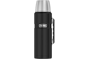 ‎THERMOS THERMOS STAINLESS KING Thermosflasche schwarz matt 1,20l - Edelstahl, absolut dicht, mit Trinkbecher und Griff, 24h heiß & 24h kalt, spülmaschinenfest, BPA-frei