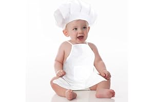 PRETWAD Tenue de chef 2 pièces pour nouveau-né, tenue de cuisinier pour bébé et toque de chef, mini bonnet de chef pour tout-petits, tenue de chef pour tout-petits, en coton pour photographie de nourrisson
