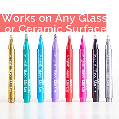 InnoBeta Magink metallic Marker Pens Weinglas-Marker, radierbar, ungiftig, schnelltrocknend, Alternative für Weinglasschmuck, Am besten für Küche und Lagerraum, Glas und Pflege, Abendessen, Party, Hochzeit, Banquette, Bälle, Bars, Zeremonie, etc, zu unterscheiden und DIY, pack of 8 - 6