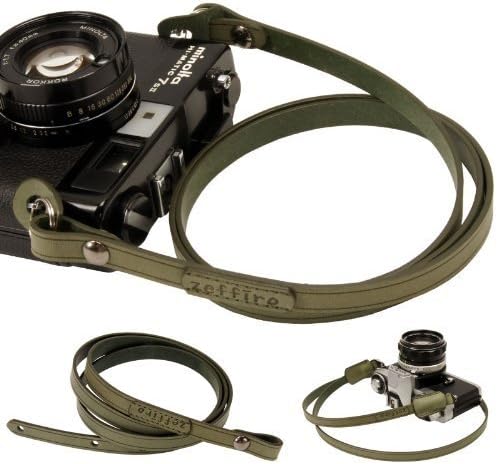 whole leather Camera neck shoulder strap for Film SLR DSLR RF Leica Digital (Waxy Olive Green)