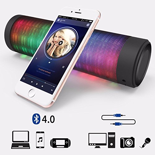 Mobiler Bluetooth Lautsprecher, ELEGIANT Tragbarer Bluetooth 4.0 Wireless LED Lautsprecher 2 x 8W Stereo Boombox Boxen Speaker mit 6 LED Licht Modi+ 2x2000 mA/ 10 Stunden+ Reinem Bass + eingebautem Mikrofon Freisprecheinrichtung fÃ¼r Indoor Outdoor Sport iPhone 8 7 6 6S Plus iPad Samsung Galaxy S8 S6 S6 Edge LG G3 Nexus 5/4 Huawei und andere Bluetooth Smartphone Tablets Laptop PC Computer Projektor MP3