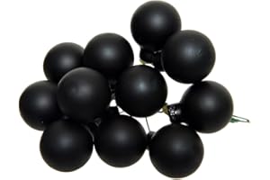 Kaemingk Weihnachtskugeln am Draht Glas 2cm x 12 Stück Spiegelbeeren zum Basteln Matt Schwarz