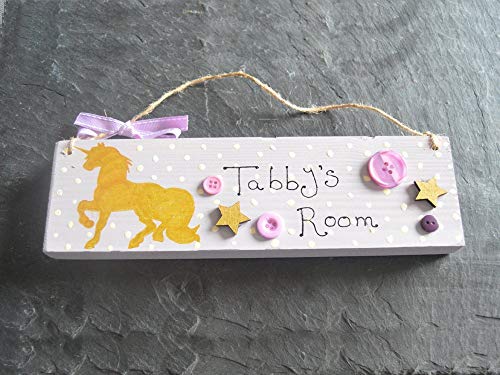 Personalised Gold & Purple Unicorn Door Name Sign | Plaque | Vintage | Nursery | Bedroom | Wall Art | First Birthday | New Baby | Gift