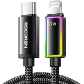 Rocoren 27W Type-C to Lightning RGB Aydınlatmalı &Ouml;rg&uuml;l&uuml; Şarj ve Data Kablosu 1 Metre