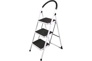 MarysDe@lz Folding Step Ladder 3 Step, Sturdy Heavy Duty Step Ladder with Handrails, White Wide Ladder Step Stool,Household Ladder for Adults 330lbs Capacity, 3 Steps (SL9986)