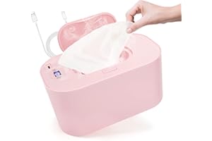 Coikes Chauffe-lingettes pour bébés, alimentation USB, 40 ? à 60 ?, réglable, boîte de chauffage portable pour mouchoirs humides avec affichage LED et bande élastique pour intérieur et extérieur
