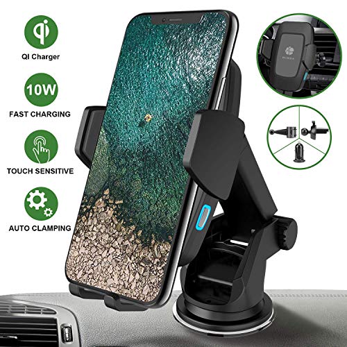 HUNDA Chargeur sans Fil Voiture Rapide, 10W Qi Chargeur de Voiture sans Fil avec QC 3.0 Chargeur de Voiture, 7.5W pour iPhone 11/11 Pro Max/X/XS/XR, 10W pour Samsung Galaxy S10 S9 S8 Note 9/8 etc