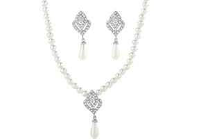 GILIEYER 2pcs Perlenkette Ohrring Set, Modeschmuck Set KüNstliche WeißE Perlenkette Perlenohrringe Perlenschmuck Set Beads Jewelry Elfenbein Schmuck Brautschmuck Perlen