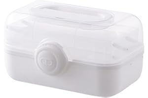 TREETDOBV Cestino Portaoggetti in Plastica per Pronto Soccorso, Contenitore per Armadietto dei Medicinali in Plastica con Scomparti e Serratura, Organizzatore Trasparente per Kit di Pronto Soccorso di(bianco)