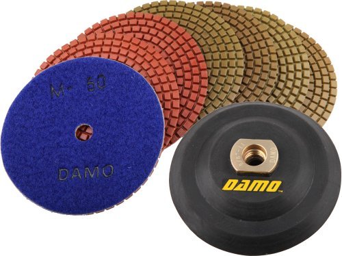 Damo 4 pulgadas Wet Diamante Pulido Pads Set de 7 + trasera soporte para mármol granito y hormigón/encimera/suelo