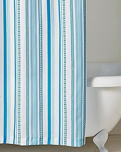 VERTICAL STRIPE GEOMETRIC BLUE TEAL SHOWER CURTAIN 180CM X 180CM WITH HOOKS